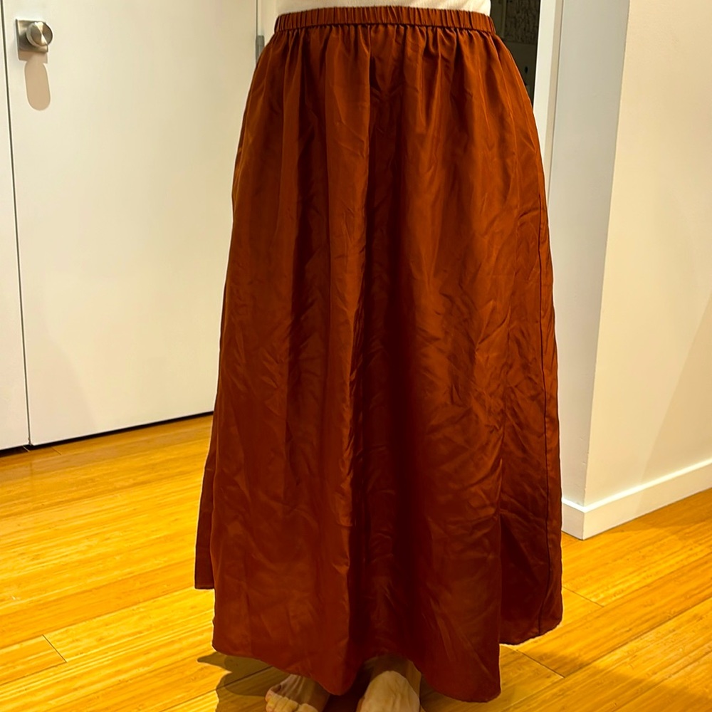 Orangey-brown silk maxi skirt